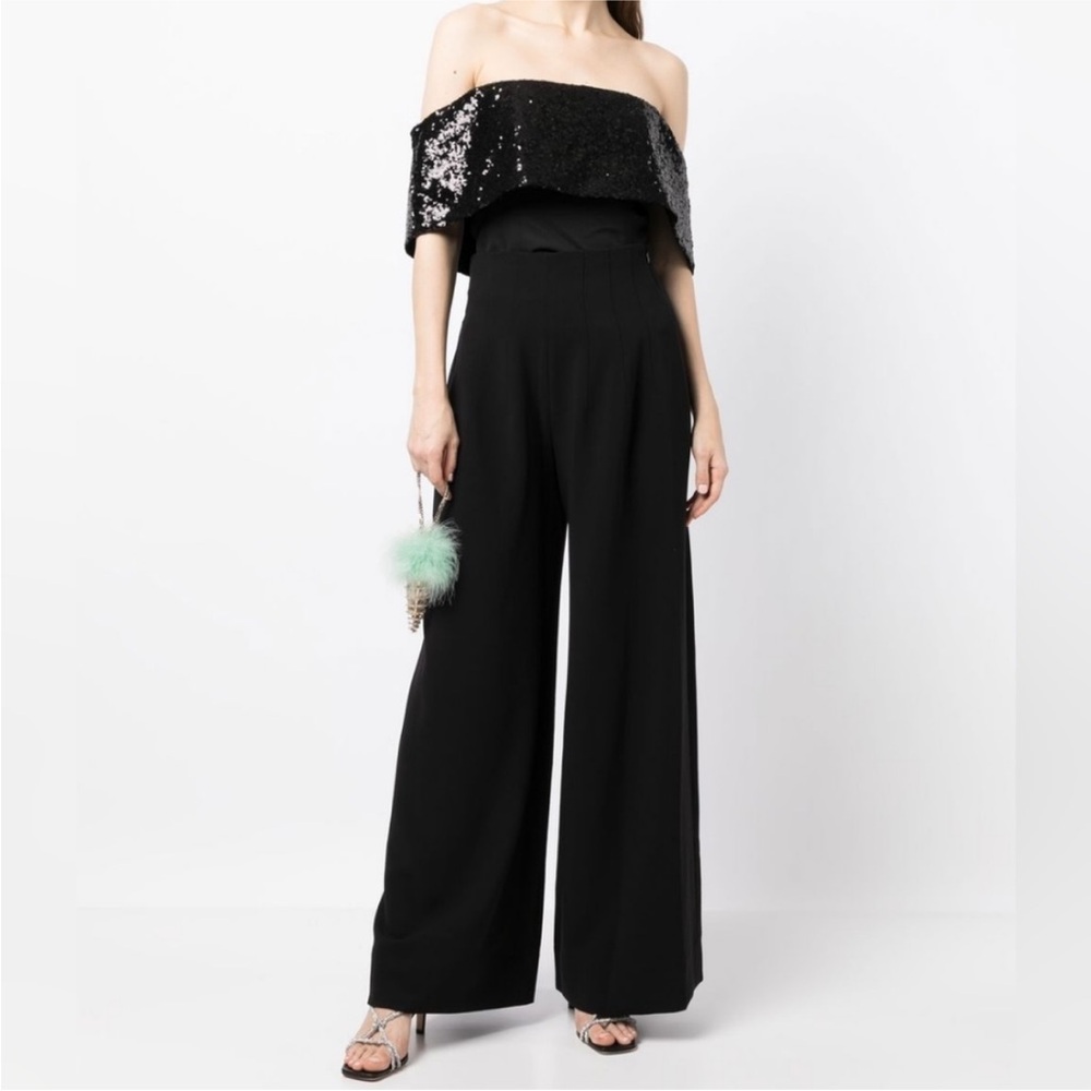 STAUD Caleb High Waist Corset Detail Wide Leg Trouser Pants